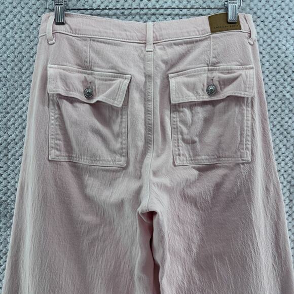 American Eagle Jeans Womens 8 Pink Cotton High Rise Wide Leg Patch Pocket - Picture 7 of 16